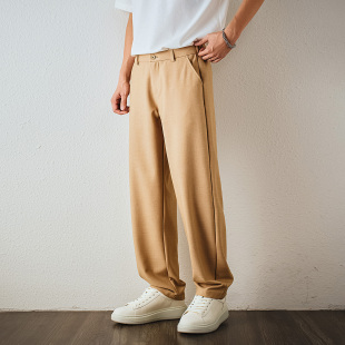 新款 垂感阔腿西裤 男士 卡其色宽松直筒休闲裤 极简风 薄款 夏季