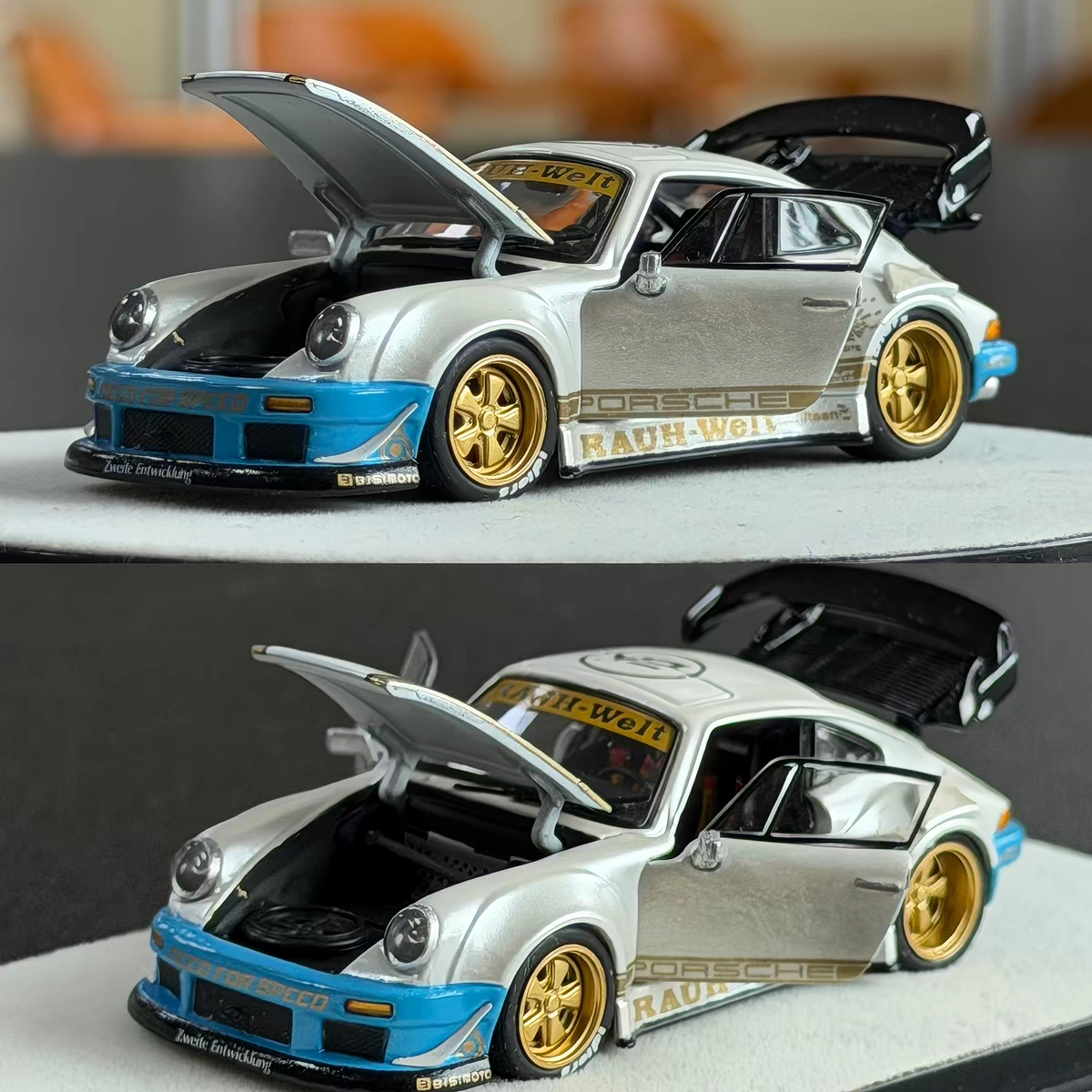 PGM 1/64 RWB 930 消光白 合金全开 仿真汽车模型图片