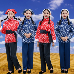 儿童村姑演出服农村花衣服采茶女阿庆嫂李铁梅刘胡兰怀旧补丁服装