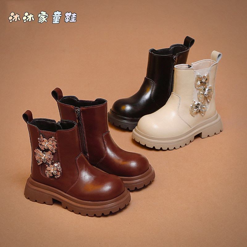 女宝宝秋冬季中筒靴公主防滑皮靴