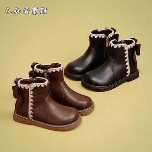 女童靴子2024新款冬季儿童短靴公主风美拉德女宝包马丁靴软底皮靴