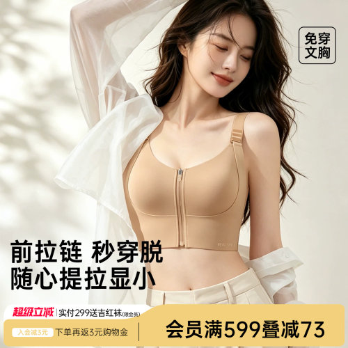 润微前拉链无痕大胸显小美背文胸