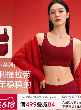 润微红色内衣套装提拉大胸显小防下垂马年本命年女结婚新娘文胸罩