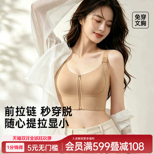 润微前拉链无痕大胸显小美背文胸