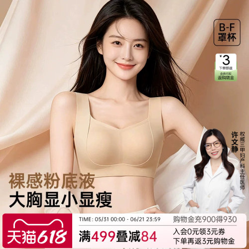 润微提拉内衣大胸显小粉底液无痕聚拢收副乳防下垂胸罩兔耳杯文胸