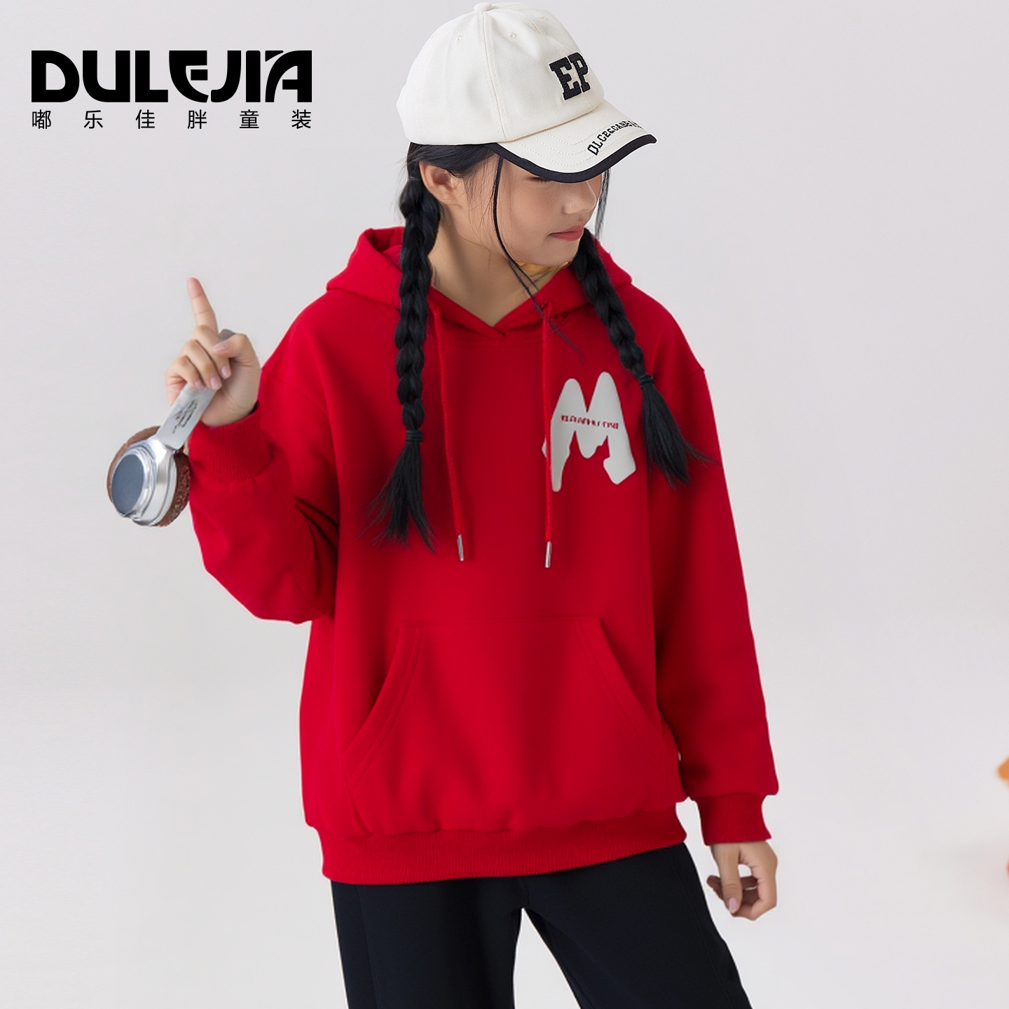 胖女童新年春节连帽卫衣加绒加肥加大码童装宽松胖女孩加厚上衣服