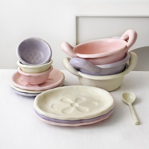 一二生活木器侘寂风奶油餐具套装