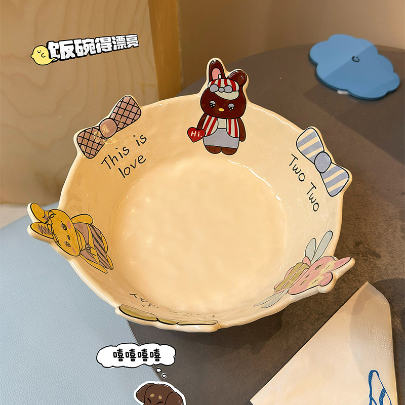 原创可爱奶萌兔沙拉碗家用大容量面碗水果沙拉碗早餐酸奶燕麦碗,餐饮具,碗,淘宝优惠券,粉丝福利购,淘宝优惠卷