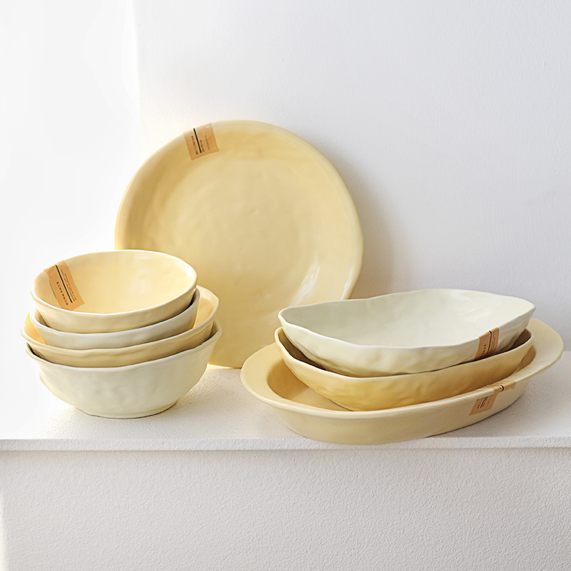 ins韩式奶fufu手捏奶油风餐具套装哑光菜盘汤盘米饭碗沙拉面碗,餐饮具,盘,淘宝优惠券,粉丝福利购,淘宝优惠卷