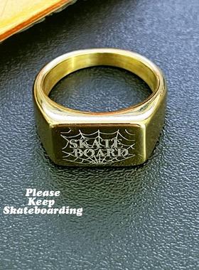 PKS街头滑板金色蜘蛛网戒指