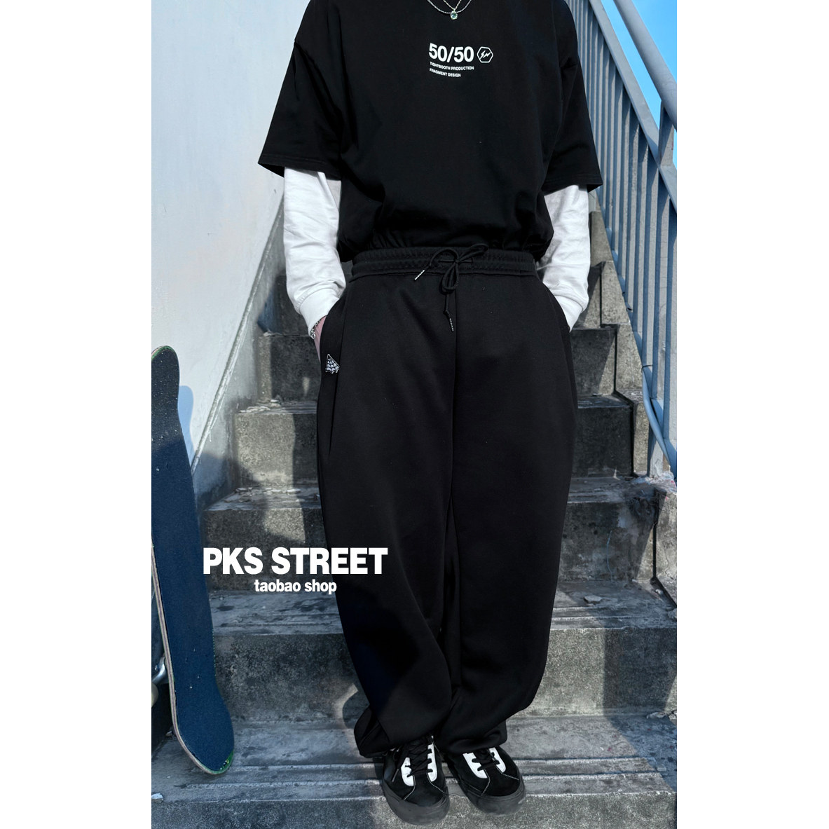 pks蛛网刺绣定制街舞滑板宽松运动裤男款黑色灰色卫裤束脚抽绳潮