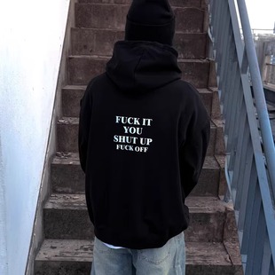 IT态度标语重磅绒保暖字母滑板连帽卫衣印花卫衣连帽衫 PKS