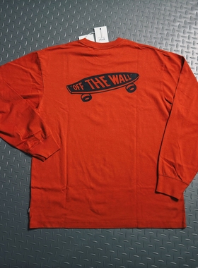 Vans Premium橙色纯棉秋冬男女街头潮流Logo印花宽松长袖T恤