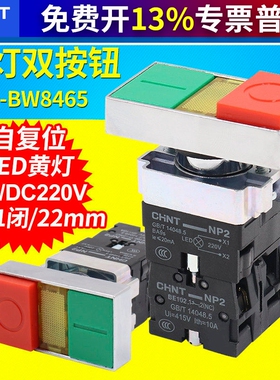 正泰NP2-BW8465双键双位带灯按钮开关启动停止信号灯指示 220V 24