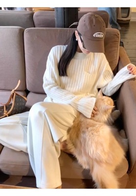 s秋冬100纯羊毛衫女圆领针织衫宽松毛衣外穿加厚上衣时尚套头打底