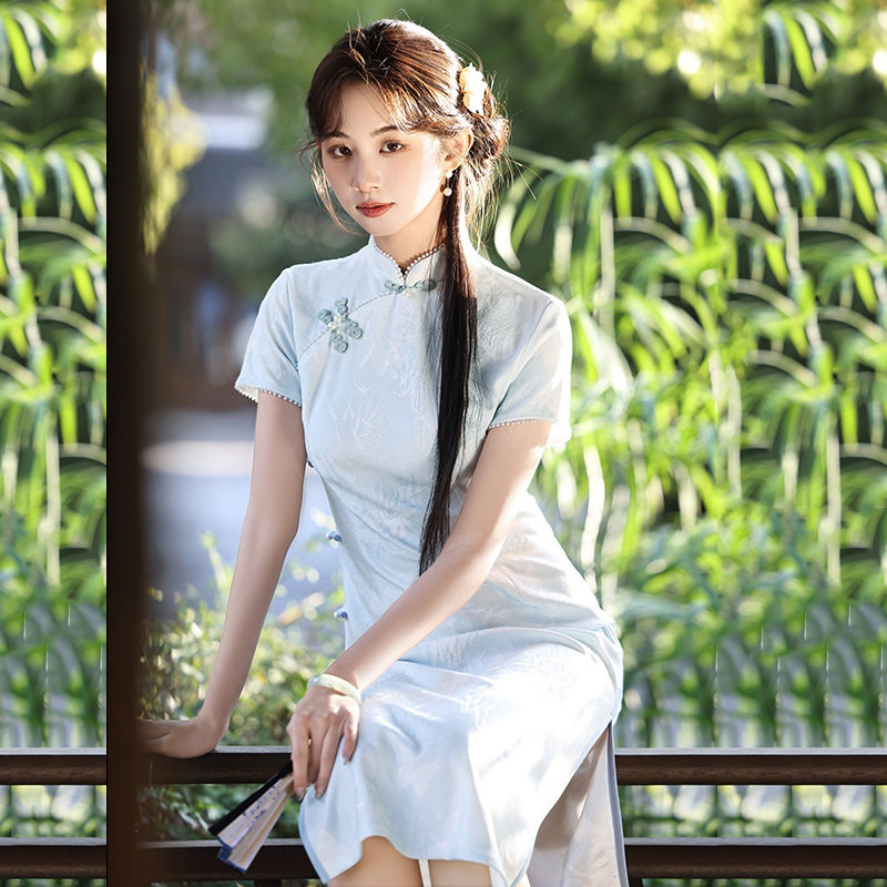 时尚华韵蓝色加绒冬装国风新中式长款长袖旗袍2026新款年轻款女