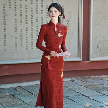 时尚华韵黑色加绒冬装国风新中式长款长袖旗袍2026新款年轻款女