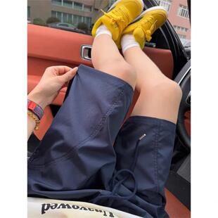 潮牌冰丝速干斜切休闲短裤男夏外穿篮球运动五分裤子宽松沙滩中裤