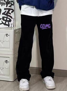 街头潮流黑色印花卫裤青少年春秋薄款直筒运动裤篮球透气休闲长裤