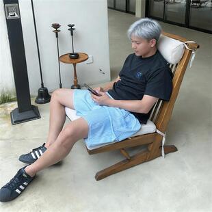 五分裤 夏季 宽松休闲凉感松紧腰沙滩裤 冰丝蓝色条纹速干短裤 子 美式