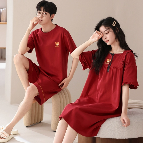 Красная пижама для влюбленных, летний хлопковый оберег на день рождения, мужской тонкий комплект, домашняя одежда