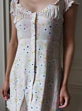 WIT* JEA*~~~ 法式XING感 柔软人丝 清新可爱印花连衣裙