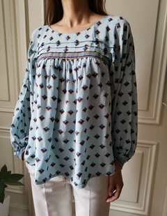 法 真丝衬衫 几何菱形花纹 阔型 娃娃款 BEL@I