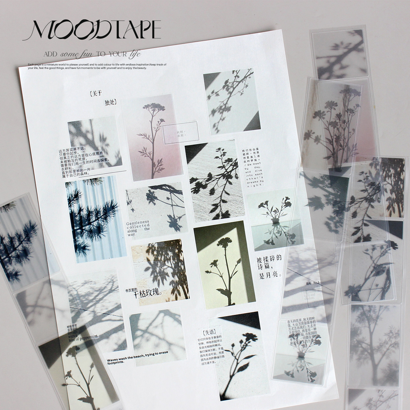 moodtape.花枝与影子原创背景手帐胶带咕卡贴纸人物pet和纸文具图片
