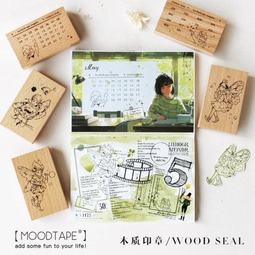 moodtape.橡胶皮章泡泡精灵日历月历手帐diy素材mood木质印章