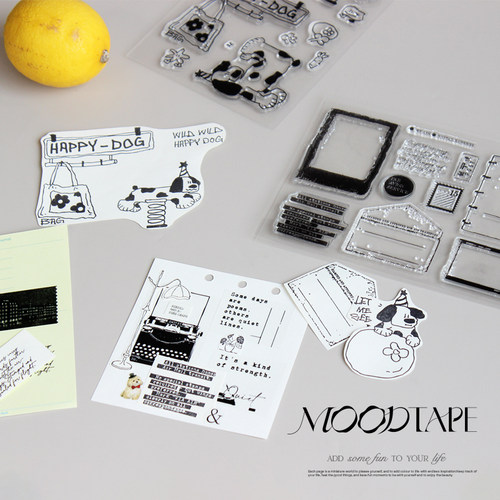 moodtape快乐小狗写信边框原创手帐素材透明印章橡胶皮章mood印章