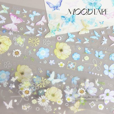 moodtape.蝶飞蝶舞原创蝴蝶花朵手帐胶带咕卡贴纸人物pet和纸文具