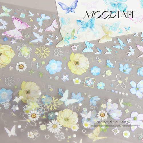 moodtape.蝶飞蝶舞原创蝴蝶花朵手帐胶带咕卡贴纸人物pet和纸文具