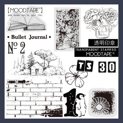 moodtape. 植物花数字复古橡皮章橡胶透明印章.mood可爱手帐印章