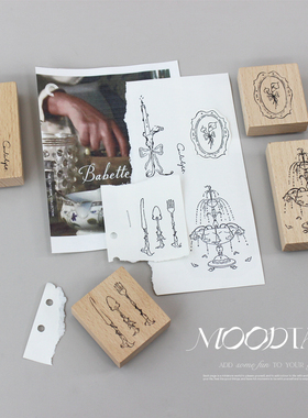 moodtape.喷泉盘叉子蜡烛原创木质印章橡胶皮章文具mood可爱手帐