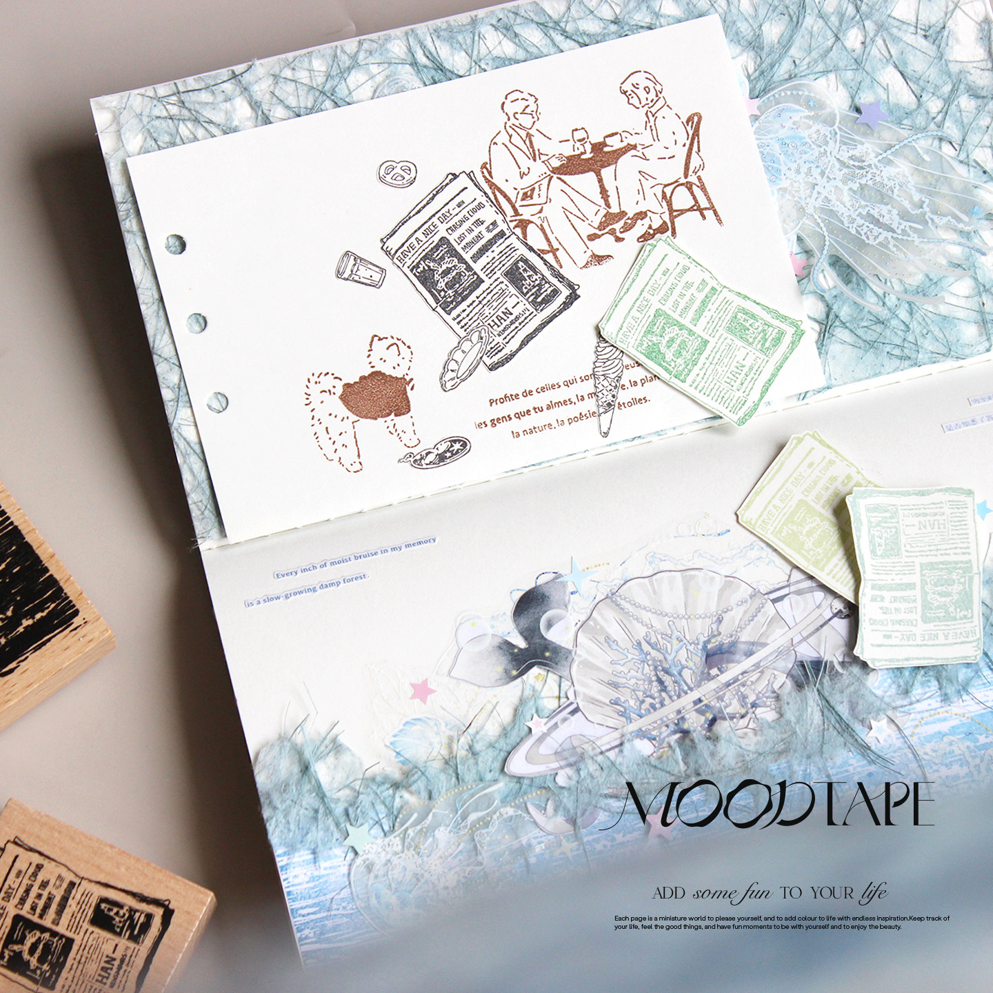 moodtape.报纸星星海原创植物木质印章橡胶皮章文具mood可爱手帐