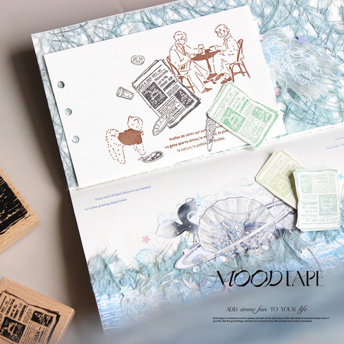 moodtape.报纸星星海原创植物木质印章橡胶皮章文具mood可爱手帐