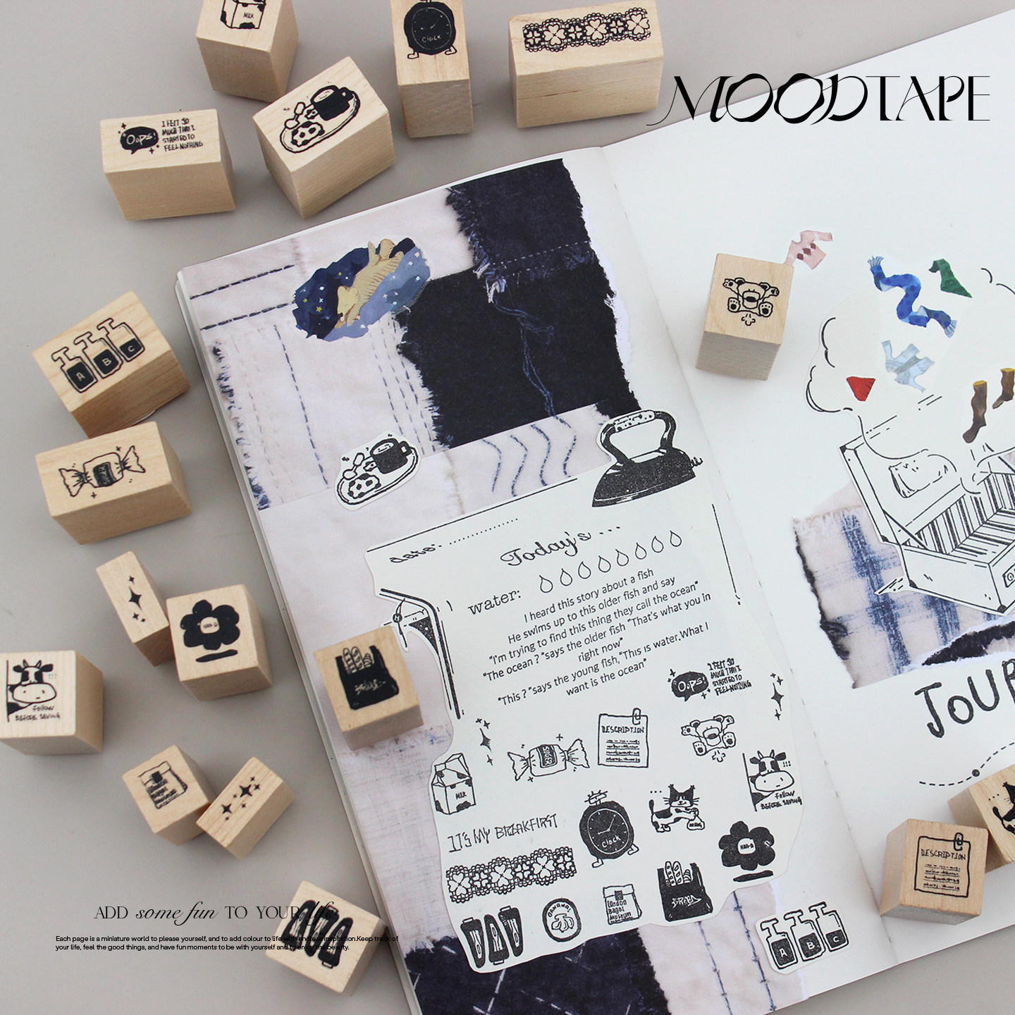moodtape糖果星星动物基础mini小木质印章印章橡皮章mood可爱手帐