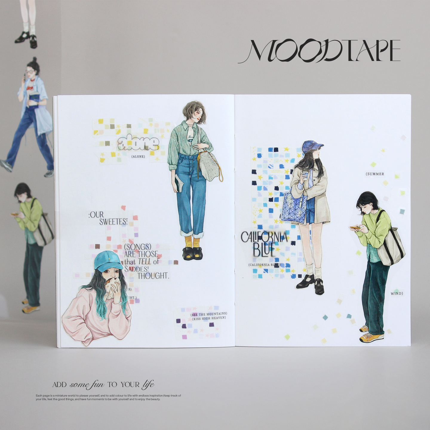 moodtape.散步一刻原创人物手帐胶带咕卡贴纸人物pet和纸文具