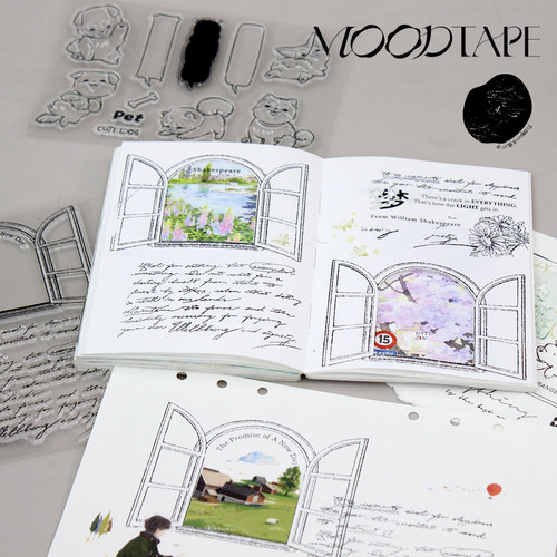 moodtape窗户英文可爱小狗原创手帐透明印章咕卡橡胶皮章mood印章