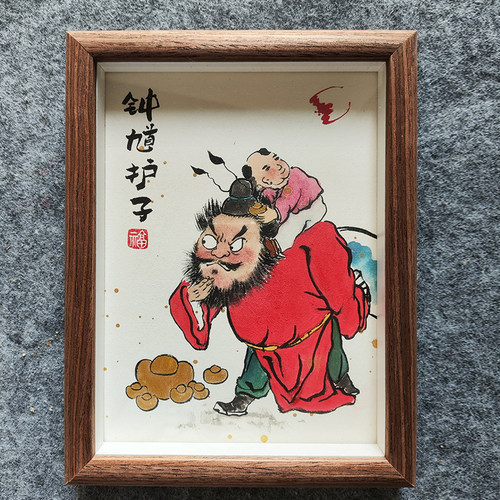 原创纯手绘钟馗护子画像真朱砂