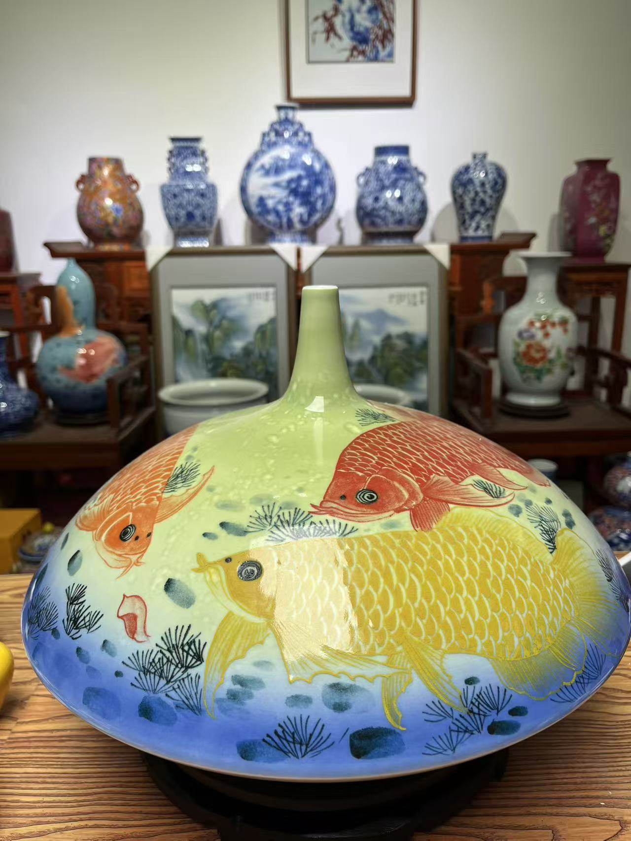 景德镇高端陶瓷名家老师手绘釉下五彩祥龙呈祥飞碟瓶,家居饰品,花瓶,淘宝优惠券,粉丝福利购,淘宝优惠卷