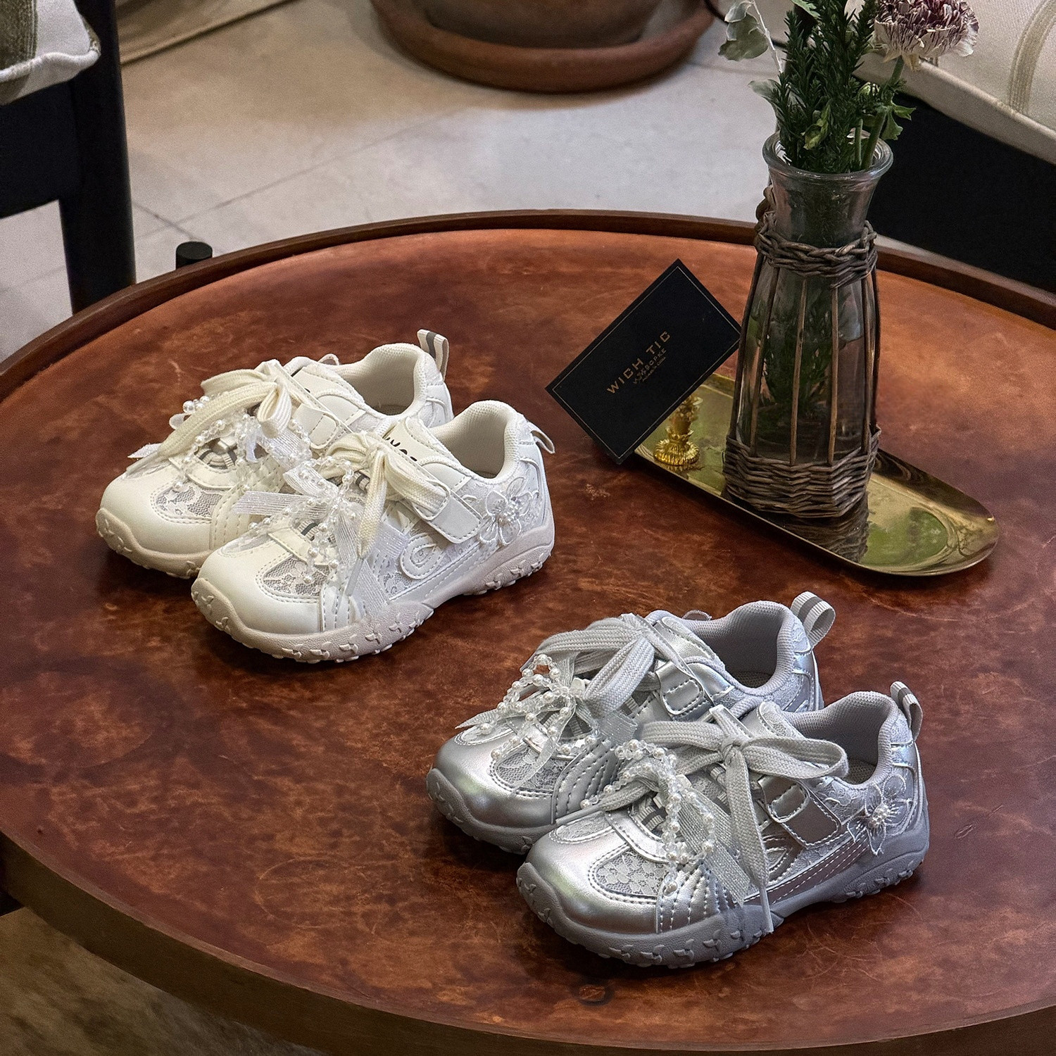 儿童运动鞋2026春夏新款女童透气网镂空花朵半凉鞋蕾丝休闲鞋防滑