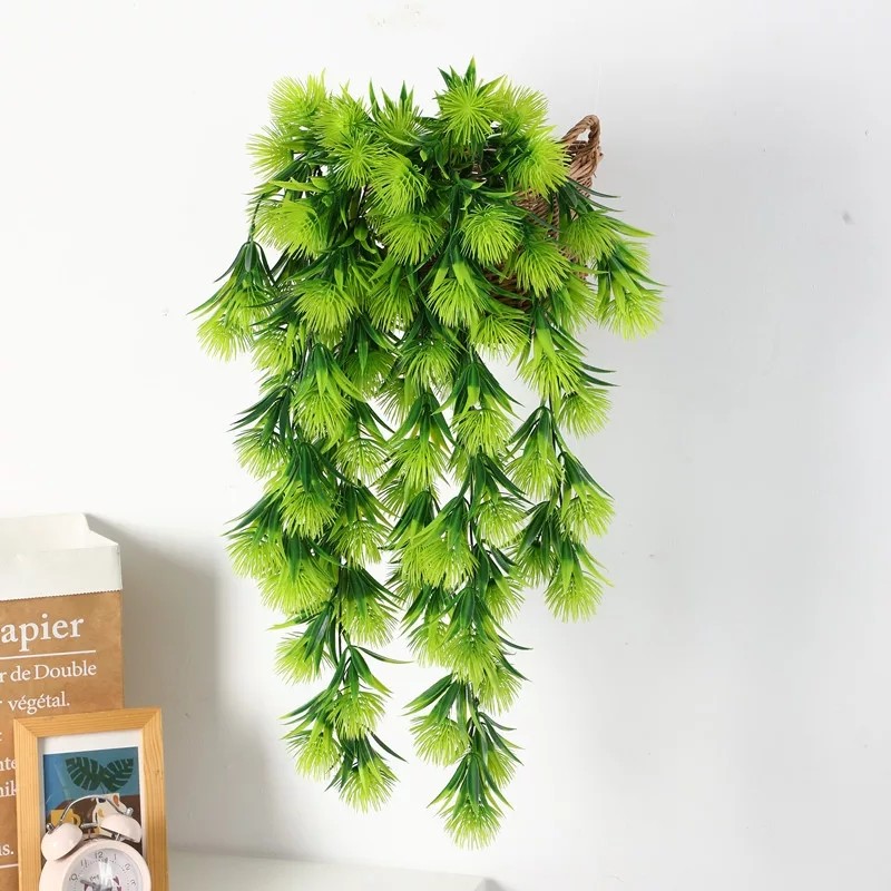 仿真大雪松球壁挂藤条假叶条装饰挂墙假植物绿色家居客厅吊顶塑料