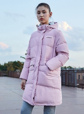 探路者羽绒服女 秋冬户外防风保暖连帽中长款鸭绒外套TADI92182