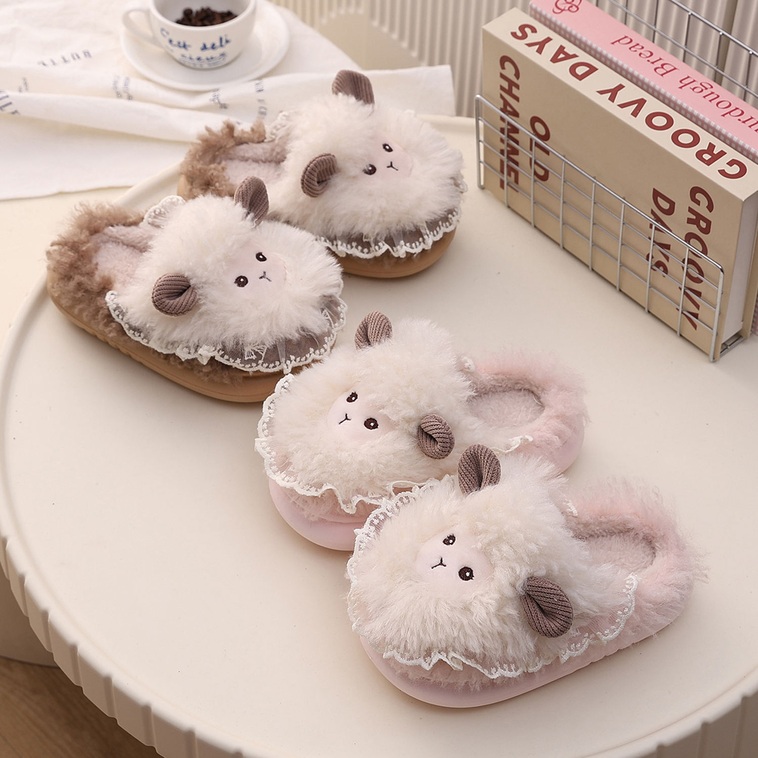 搭档兔卡通小羊亲子款儿童棉拖鞋