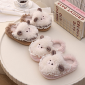 儿童棉拖鞋 5岁8中大童软底防滑亲子毛毛鞋 秋冬季 女宝宝室内家居鞋