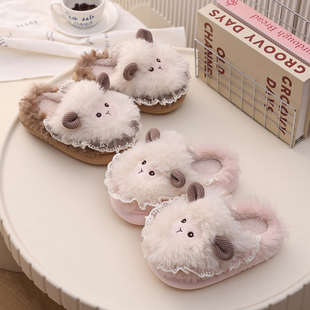 儿童棉拖鞋秋冬季女宝宝室内家居鞋5岁8中大童软底防滑亲子毛毛鞋