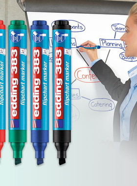 德国白纸水性记号笔方头挂纸用edding383不渗透Flipchart Marker