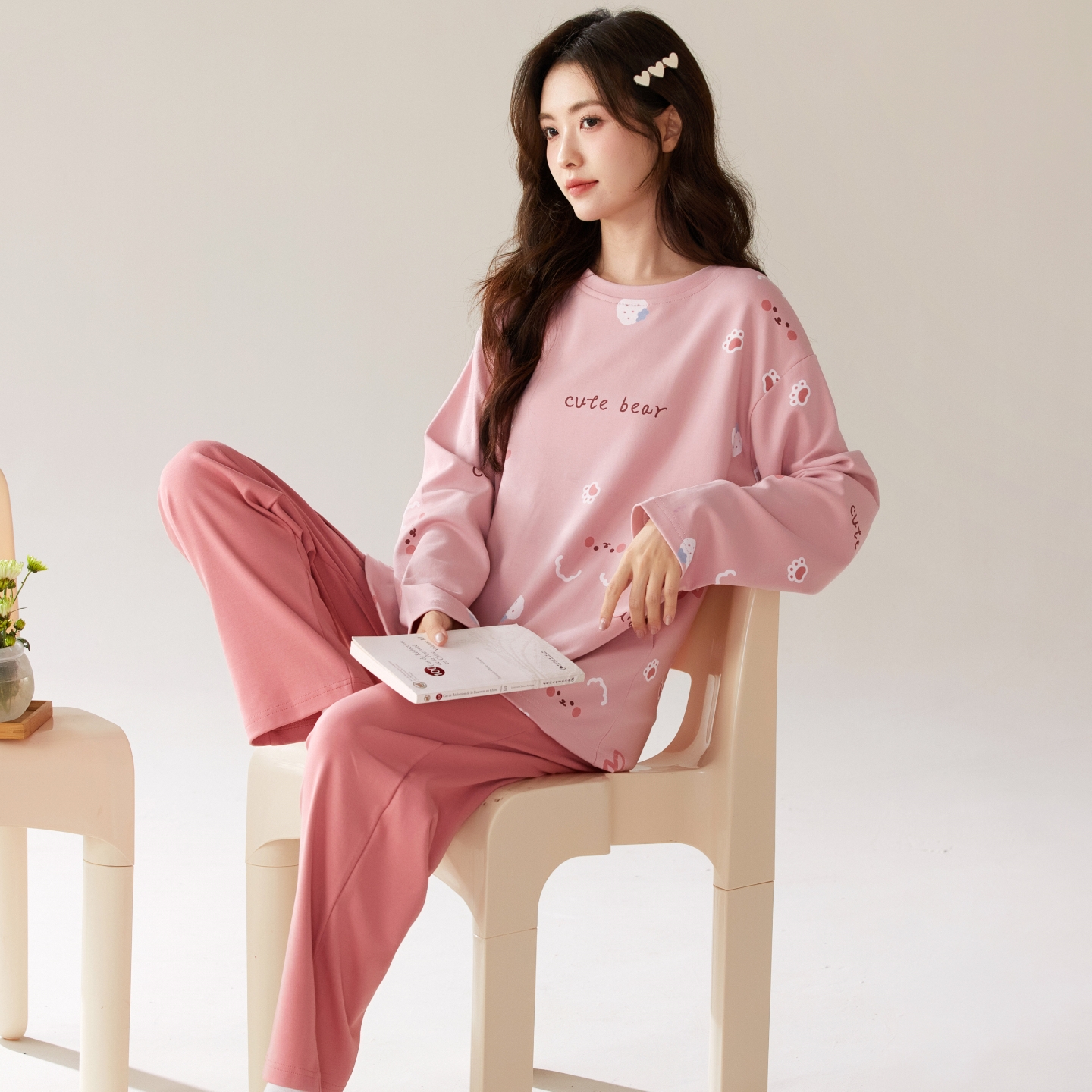 新款纯棉女春秋长袖家居服套装