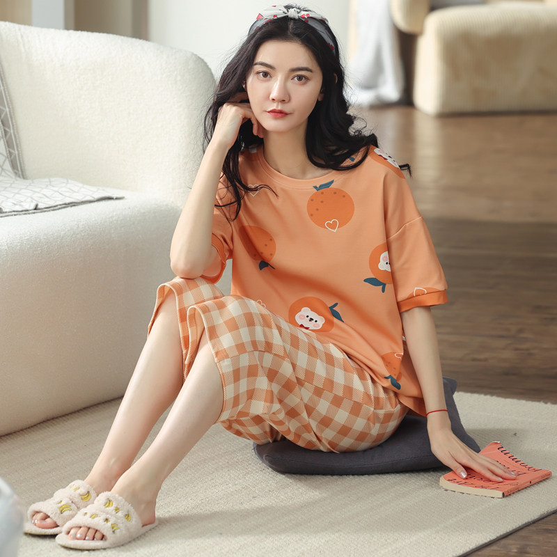 睡衣女夏季纯棉女士短o袖夏天家居服女2022年新款可爱薄款两件套